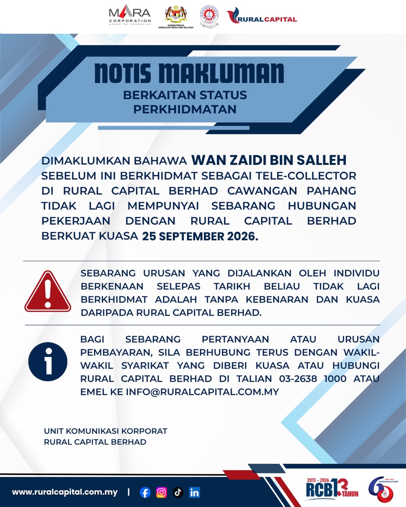 UNTUK MAKLUMAN DAN PERHATIAN SEMUA PIHAK